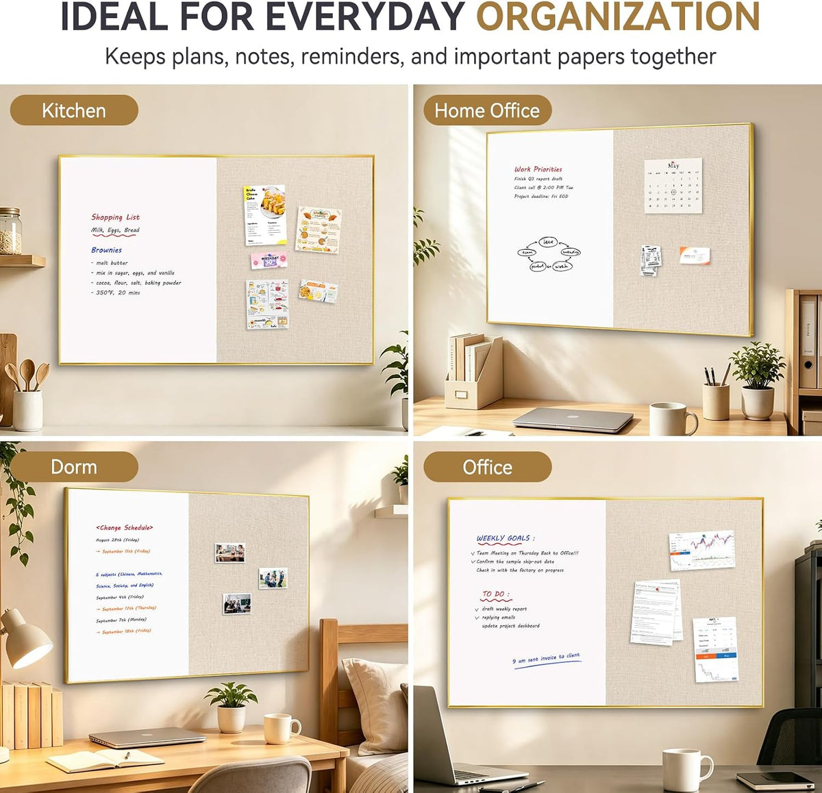 Whiteboard Bulletin Board Combo, 36"x24" Dry Erase Linen Cork Board