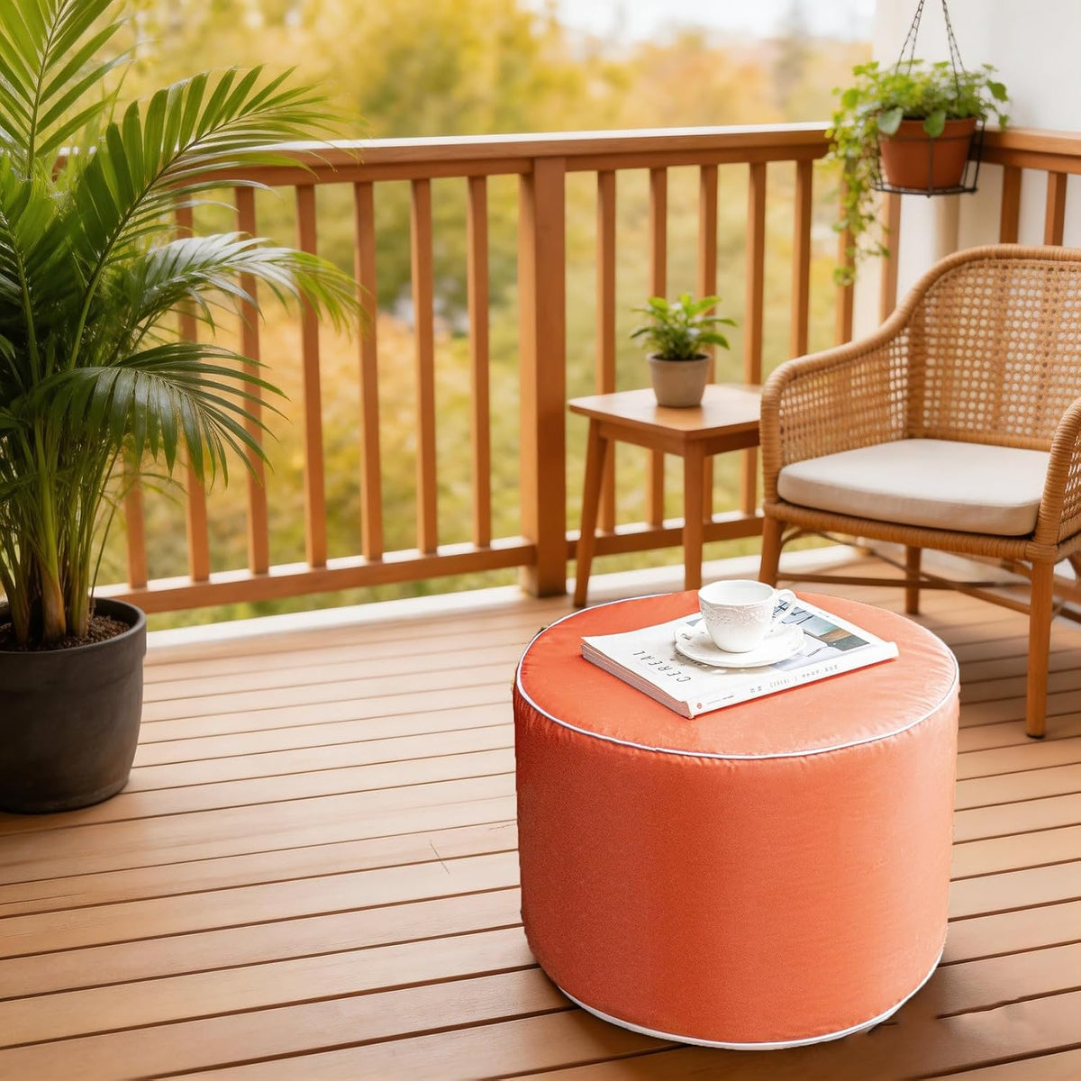 Multipurpose Outdoor Ottoman for Patio 20x14 Inches, Backyard, Additional Seating, Footrest, Side Table,Outdoor Patio Bean Bag Ottoman (Burnt Orange, Round)