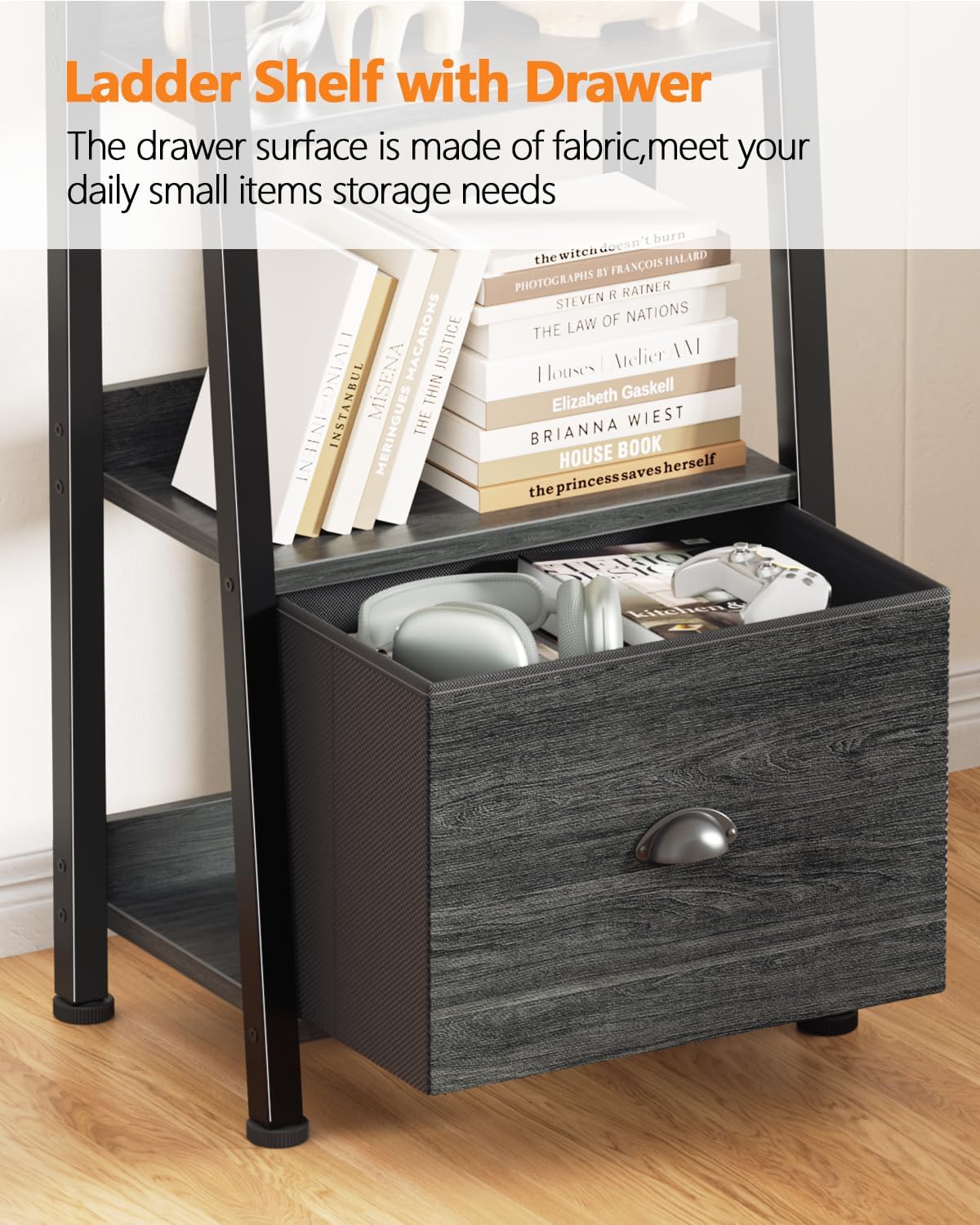Furologee Bookshelf Set of 2, 6 Tier Ladder Shelf with Drawer