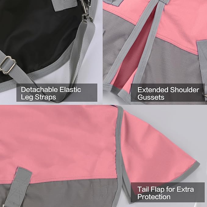 Mini Horse/Pony/Foal/Miniature Size 36"-51" Lightweight Waterproof & Breathable 1200 Denier Turnout Blanket with No Filling Pink 39"