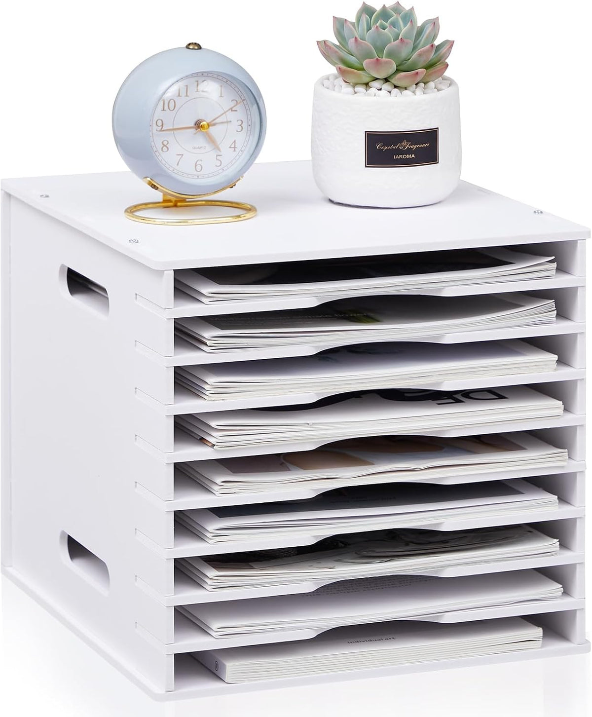 Juexica 9 Tier 8.5" x 11" Scrapbook Paper Organizer, White Cardstock File Organizer with Adjustable Shelves, Stackable Paper Trays, Desktop Storage Rack Document Holder for Desk Home Office