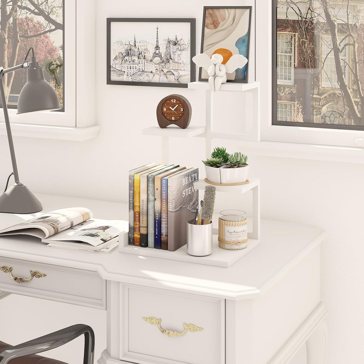 YMYNY 4 Tier Desktop Shelf Organizer 12.2x9.45x17.52 White HSR007W