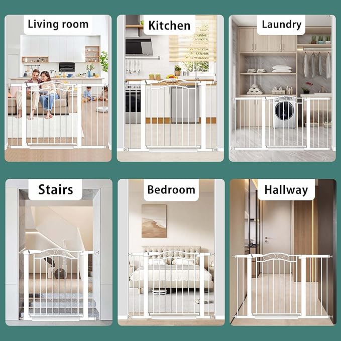 Fairy Baby 62.6"-65.3" Extra Wide Press Mounted Baby Gate Indoor for Kids Or Pets Walk Thru No Drill Long Dog Gates for The House Doorway Child Safety Gate
