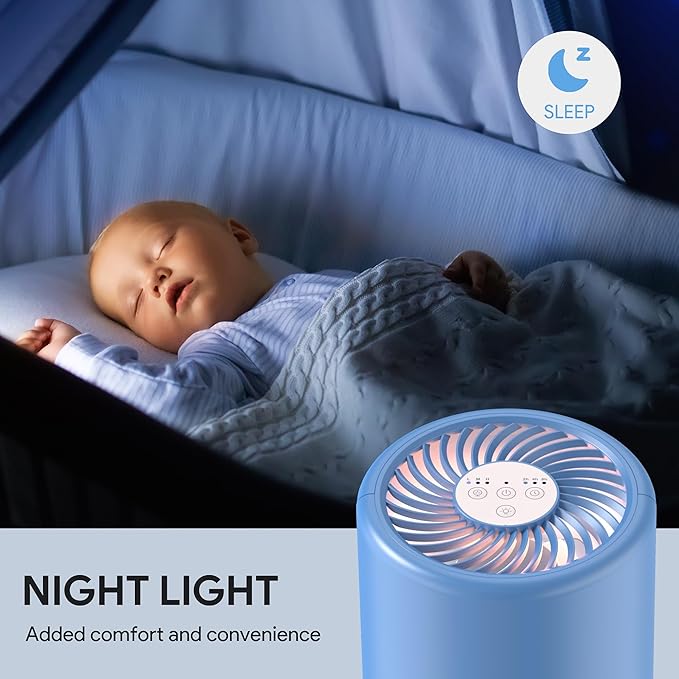 FULMINARE Air Purifiers for Home Bedroom H13 HEPA Air Purifier, 3 Speeds, Timer, 24dB, Small Mini Air Purifier with Night Light, Deep Blue