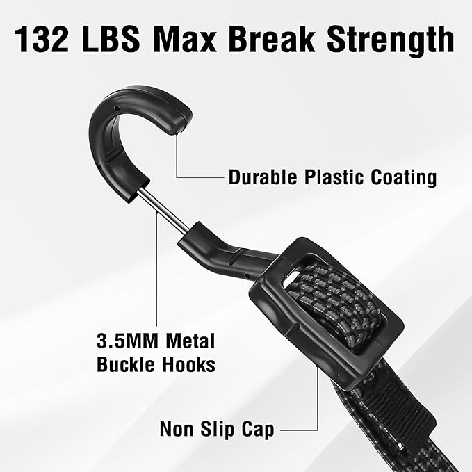 Bungee Cords with Hooks, 40 Inch Flat Adjustable Bungee Cords with Hooks Heavy Duty, Rubber Black Bungee Straps with Buckle Hooks for Outdoor, Camping, Tarps, Bike Rack, Tent, Truck, 12 Pack