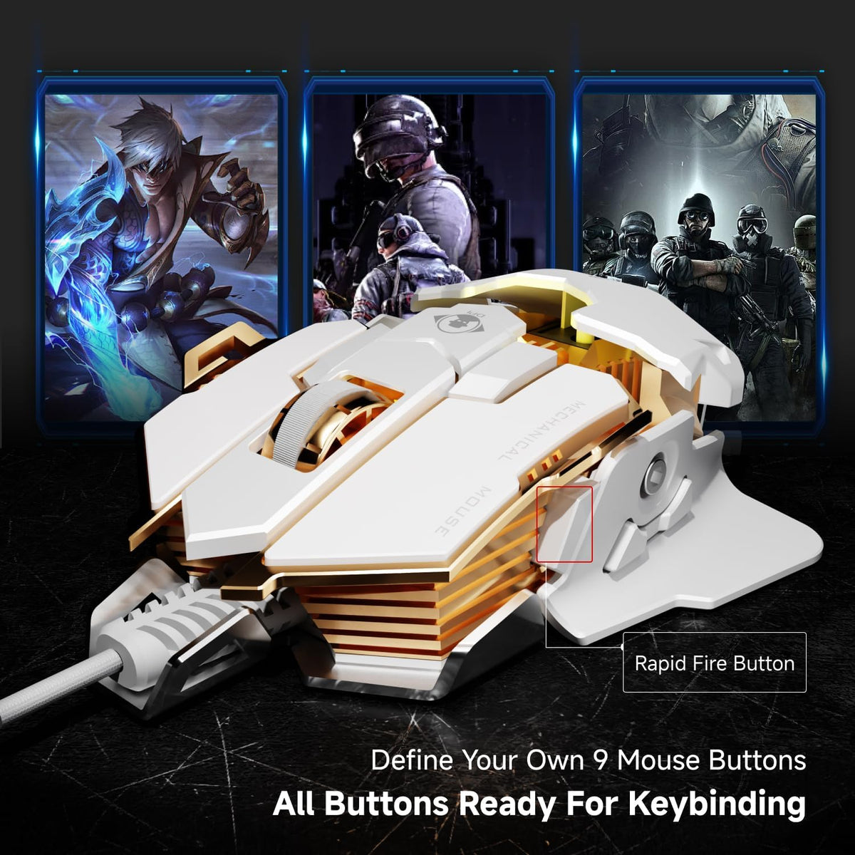 Wired Gaming Mouse with Programmable Buttons, 12800 DPI, RGB Backlit