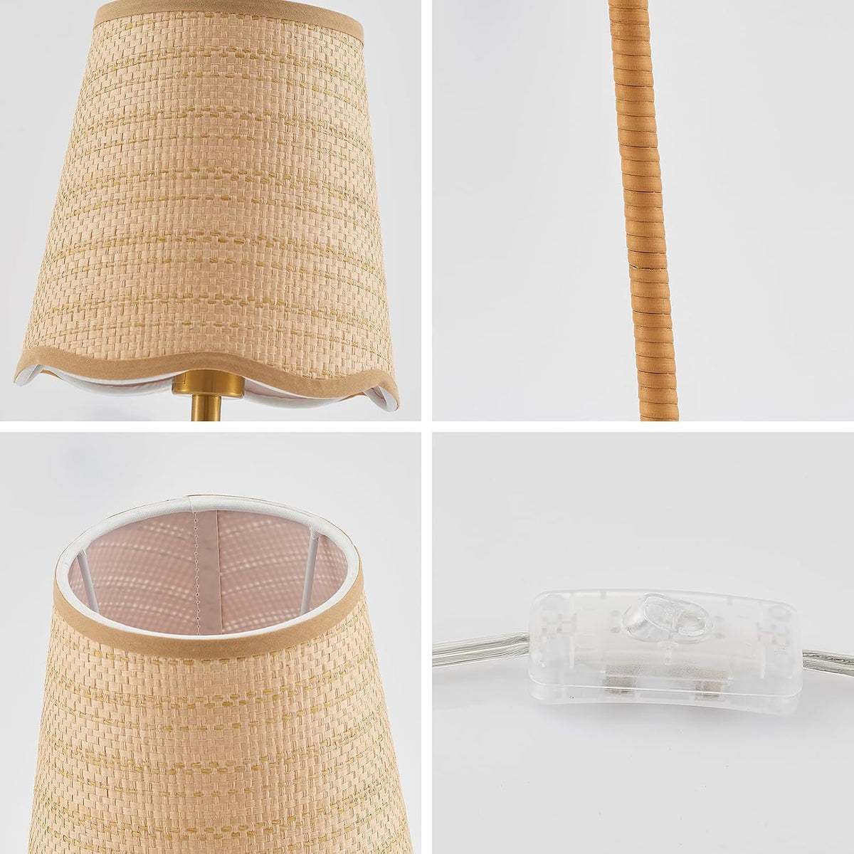 Boho Hand Woven Rattan Table Lamp Natural Wicker Desk Lamp Brass Table Lights for Bedsides Bedroom Table Top Home Office
