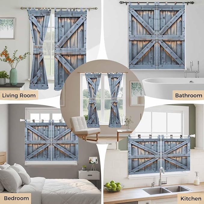 Farmhouse Wood Grain Kitchen Curtains 36 Inch Length, Small Window Curtains Tab