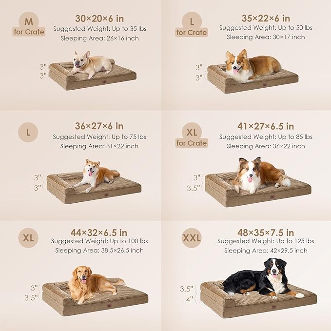 EHEYCIGA Extra Large Dog Bed Othorpedic, Memory Foam XL Dog Bed with Washable Removable Cover, Waterproof Pet Sofa Couch XLarge Size Dogs with Nonskid Bottom, 44x32x6.5, Camel