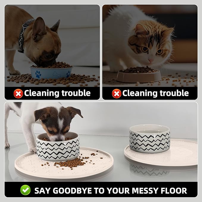 Comtim Waterproof Dog Food Mat - 2 Pack Silicone Pet Food Mat Dog Food Bowl Mats Cat Water Mats Eating Tray, Non-Slip Pet Placemat with Lip for Messy Drinkers to Protect Floor, Beige 11"×11"