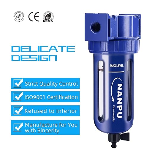 NANPU 1/4" NPT Compressed Air Filter, Zinc Alloy, 5 Micron Brass Element