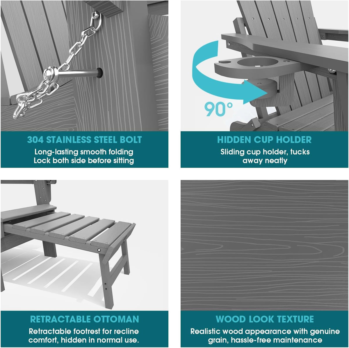 THOEOE Adirondack Chairs with Footrest, Folding HDPE Chairs Set of 2