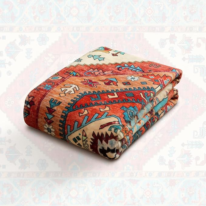 SERISSA 4x6 Boho Bedroom Rug, Washable Non Slip Vintage Orange Area Rugs
