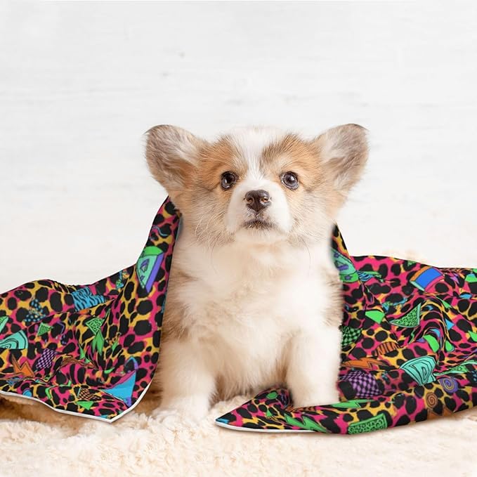 Double Sided Plush Pet Blanket with Cozy Dot Texture, Geometric Checkered Zebra Tiger Leopard Print Hot Pink Vintage Retro 80S 90S, Reversible for Dogs Cats on Couches Beds