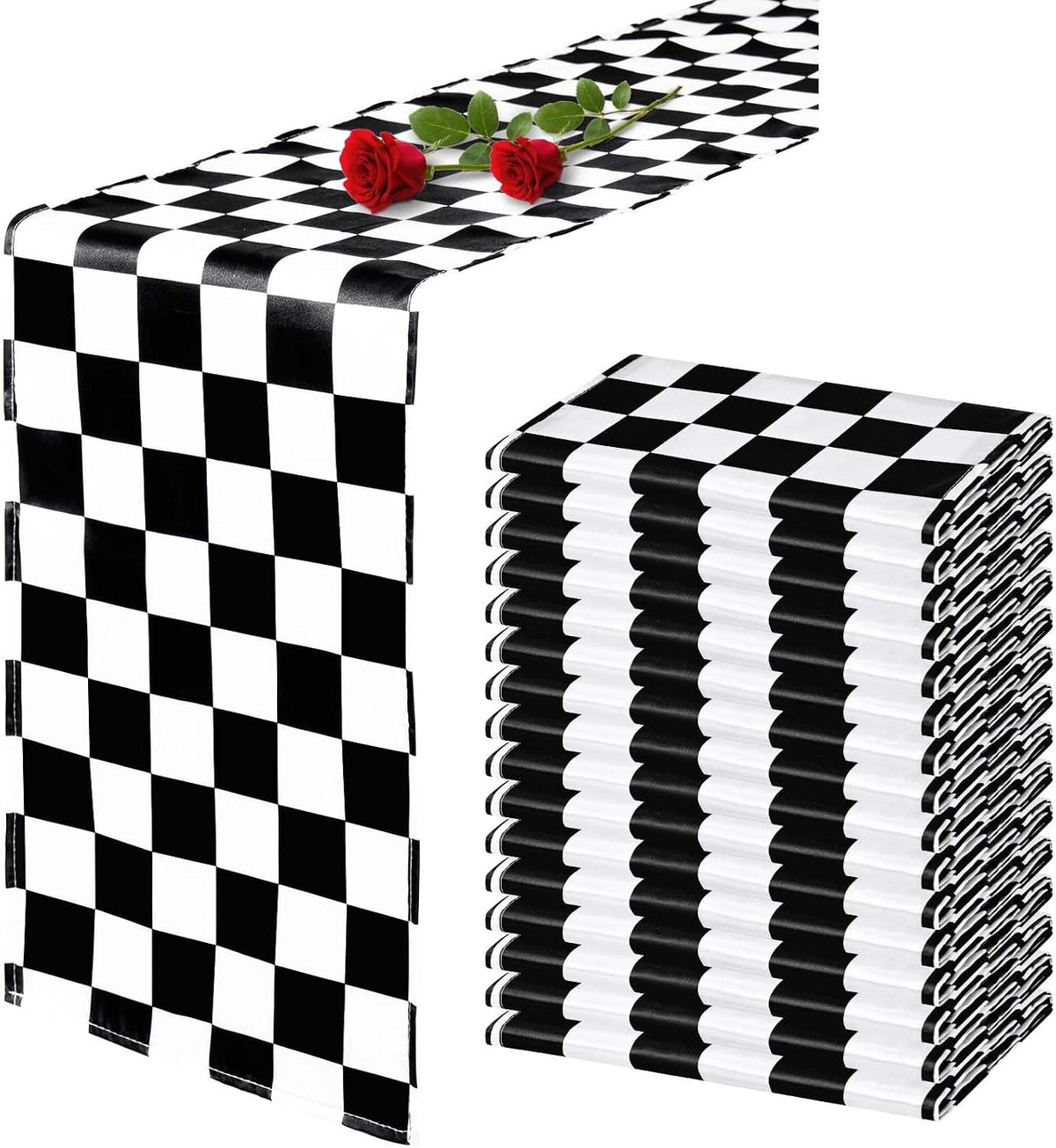 16 Pack Black and White Checkered Table Runner 12 x 72 Inch