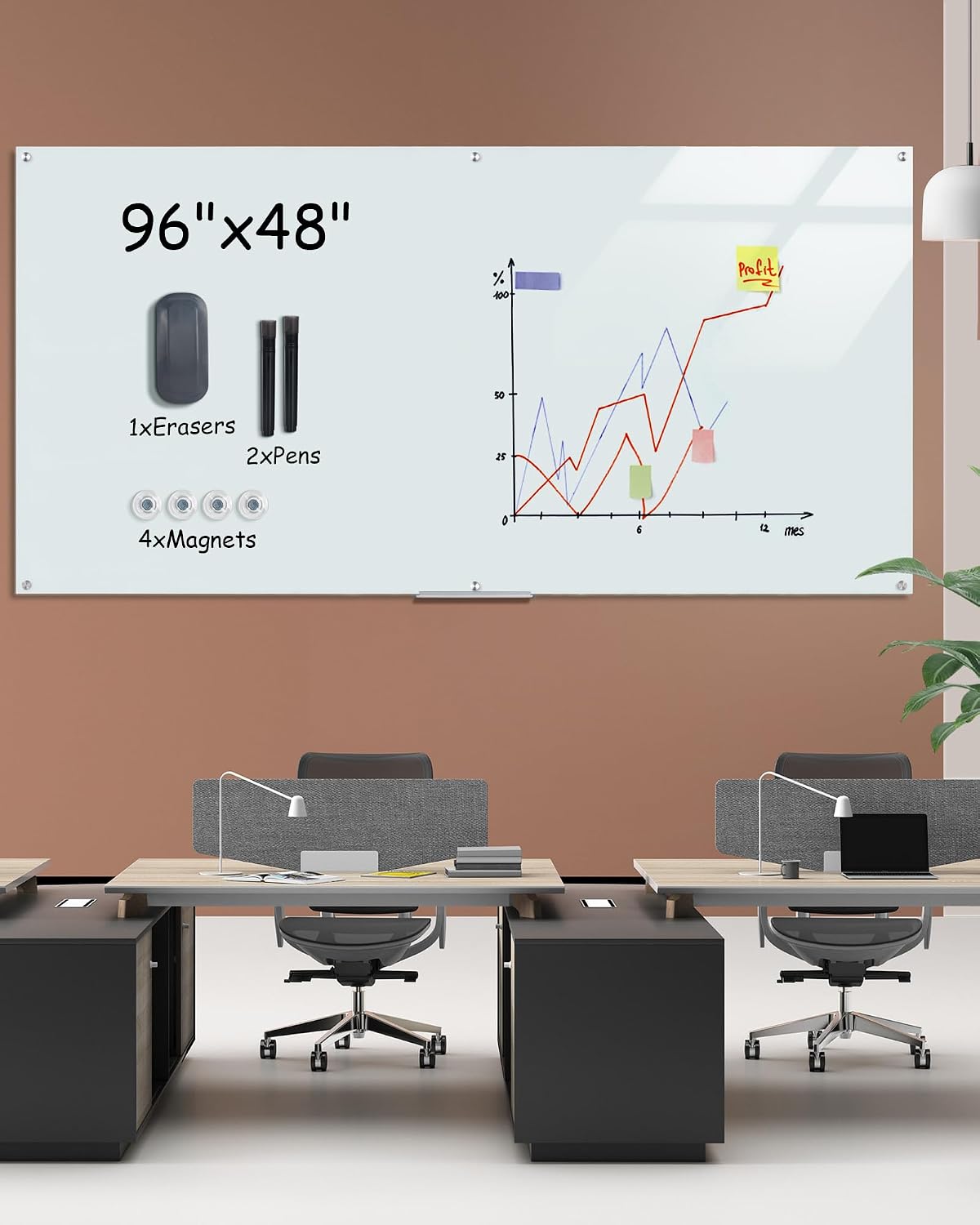 Mifuro Magnetic Glass Whiteboard，96"x48" Wall Mounted Frameless Dry Erase Board for Office, Home & School White