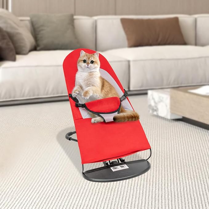 Pet Rocking Chair, Portable Foldable Pet Rocker Bed with 3-Level Height Adjustment, Pet Hammock for Small Dogs & Cats up to 33lbs, Breathable Mesh Hanging Bed with Safety Buckle (Red)