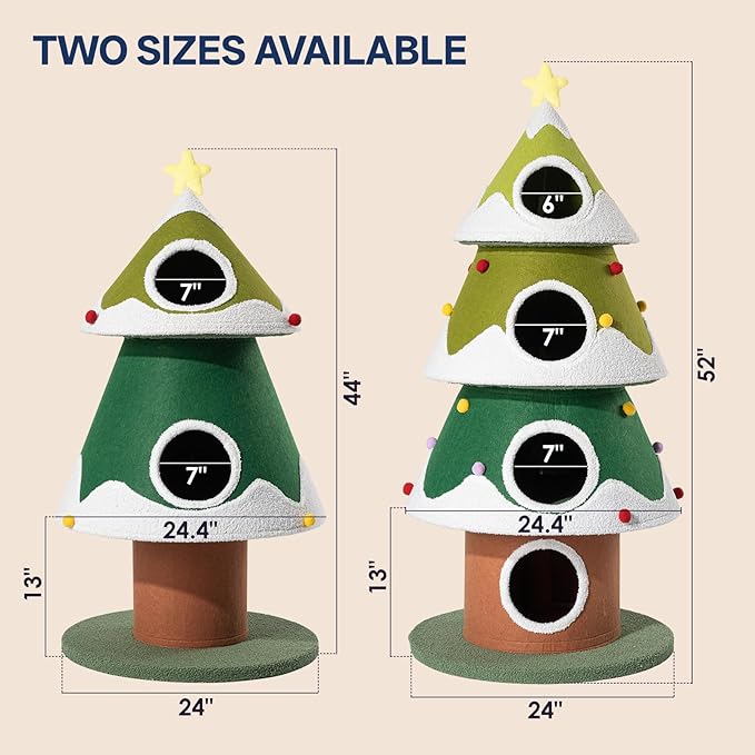 44" Tall Christmas Cat Tree with Three Entrances, Stable Christmas Cat Tower with Scratching Posts and Gift Box, for Indoor Cats (Gradient-44 Tall)
