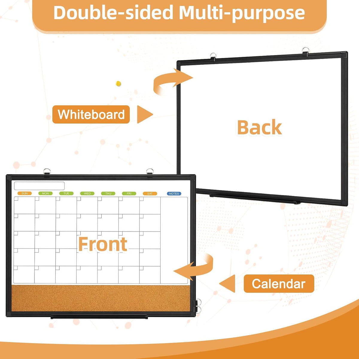 Calendar Whiteboard for Wall, 24" x 18" Dry Erase Month White Board Black