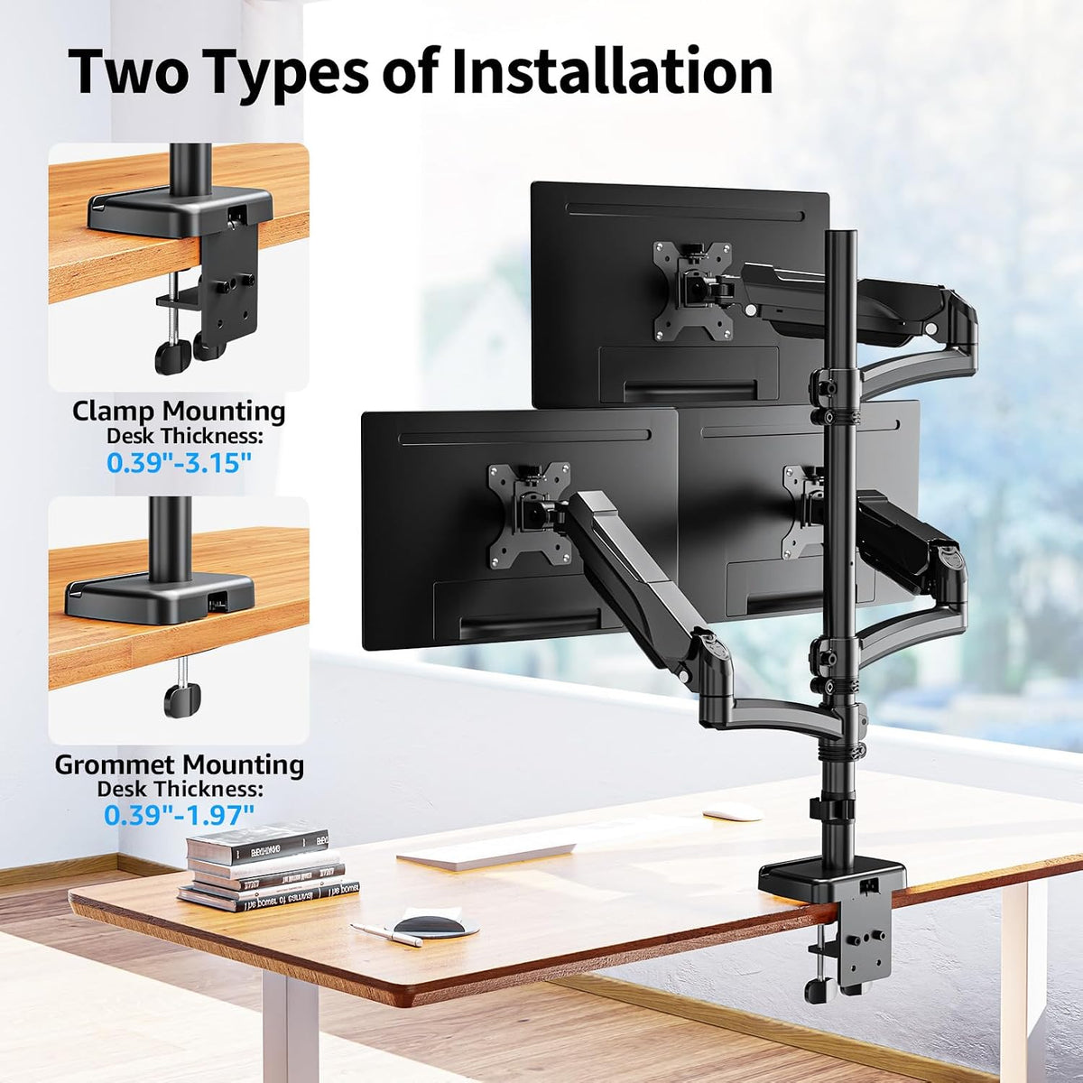 Triple Monitor Mount Fits Max 32" Computer Screen Triple Stand