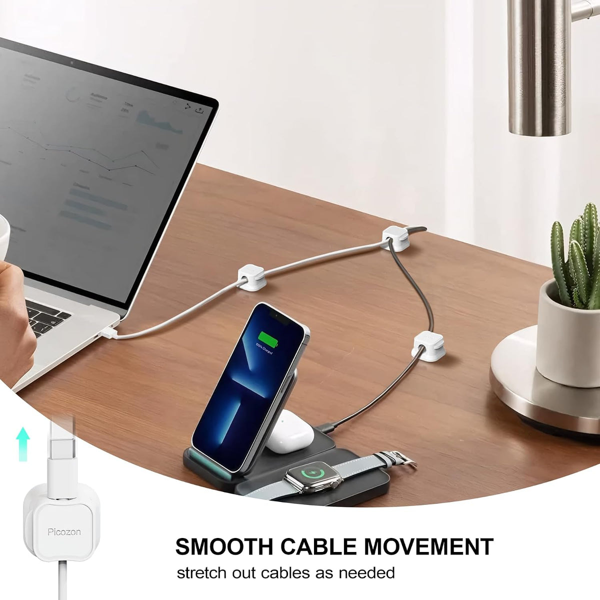36 Pack Magnetic Cable Clip Organizer Cord Holder, Picozon Adhesive Cable Management, Wire Phone USB Charger Cable Holder, Keeper Organizer for Office Home Desktop Table - White