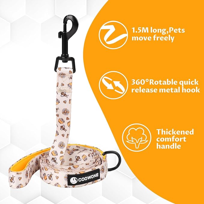 Dog Cat Harness and Leash Set, Puppia Soft Mesh Padded and Adjustable Puppy Vest Cute Dog Clothes Escape Proof Easy Walk Pet Accessories (Honeybee, L (Neck 15.7"-21"; Chest 19.6"-28.3"))