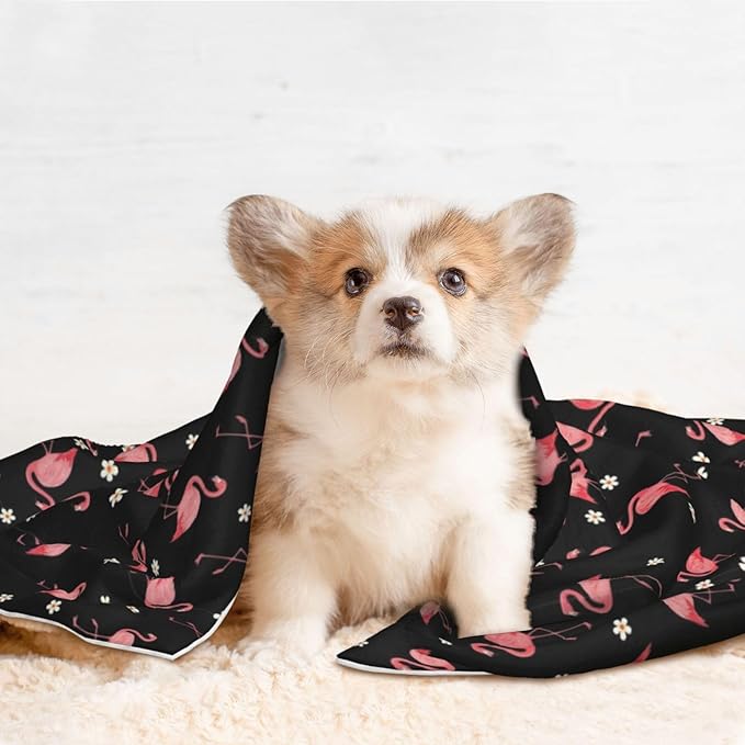 Reversible Dog Blanket for Beds Couches, Exotic Bird Pink Flamingos, Double Sided Cat Blanket with Textured Dot Feel and Smooth Feel for Seasonal Comfort All Year
