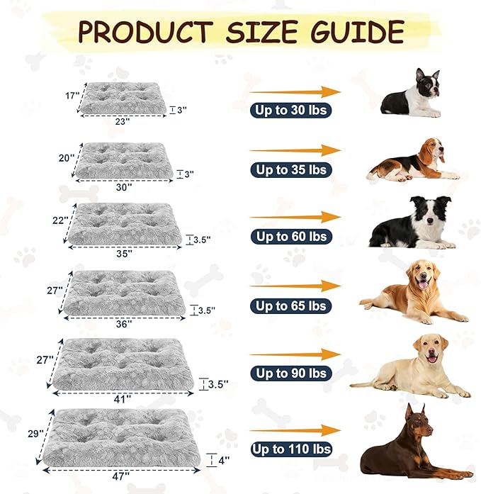 Washable Dog Bed for Small to Large Dogs, Calming Anti Anxiety Medium Dog Bed, Deluxe Plush Faux Fur Crate Beds, Comfy Fluffy Kennel Pad Pet Sleeping Mat with Non-Slip Bottom, 30"x20", Gray