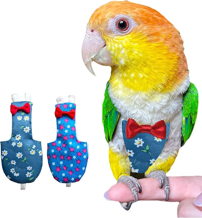 UKJENT Bird Diaper Protective Parrot Nappy - 2 Pack, Reusable Flight Suit with Waterproof Inner Layer, Washable Cute Urine Wet Suit for Cockatiel Monk Parakeet Sun Parakeet Lory(M)