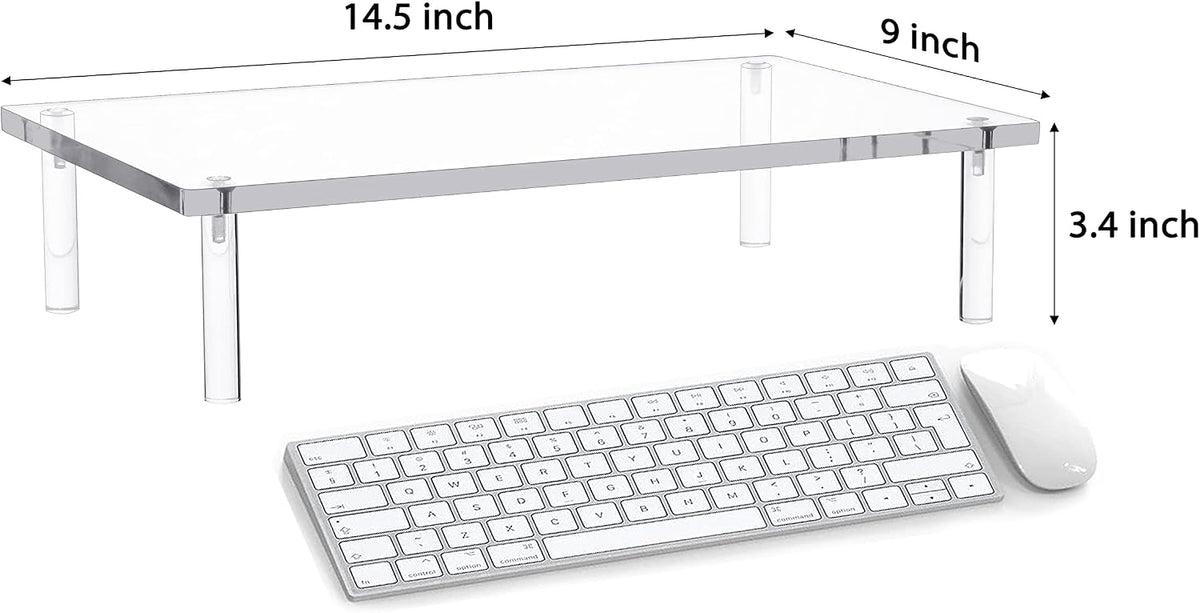 Jusalpha 2 PC Acrylic Monitor Stand - 10mm Thick Clear Platform - 14.5'' x 9'' x 3.4'' Desktop/ Laptop/ Monitor Riser Stand - For Laptop, PC, Notebook, Printer, Computer, Flat Screen LCD TV