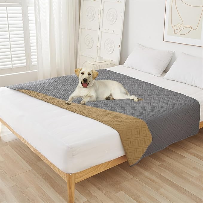 GIBZ Water Resistant Dog Bed Blanket Cover Large Anti Slip Pet Furniture Protector Washable Cat Quilted Mat for Couch, Grey, 170x210cm