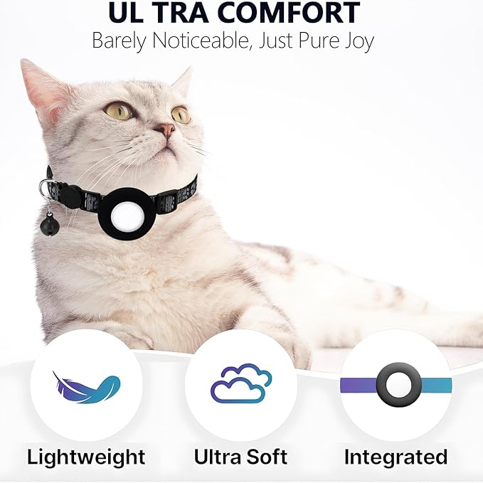 GPS Tracker for Cats, Mini GPS Pet Tracker with Collar, IP68 Waterproof Cat Trackers,No Monthly Fee,Work with Apple Find My(iOS Only),Smart Trackers for Pets(Black)