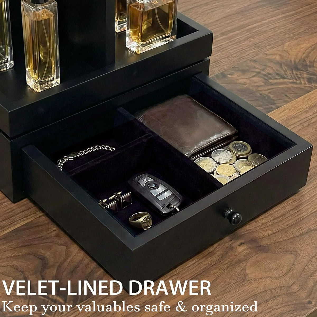 4-Tier Rotating Cologne Organizer for Men, Modern Black