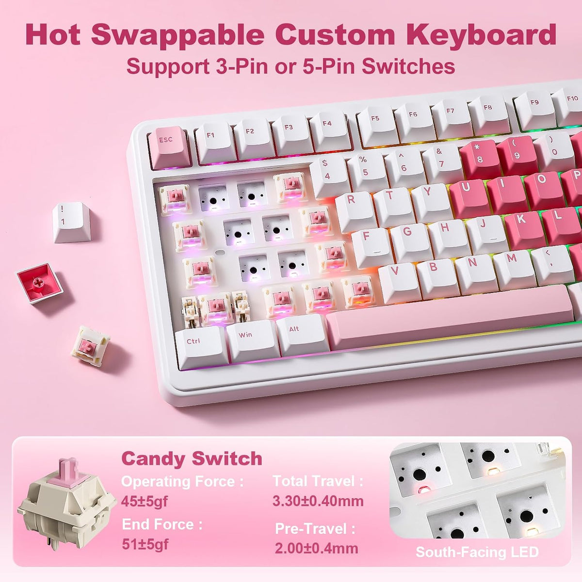 YUNZII B75 PRO MAX 75% Mechanical Keyboard (White Heart,Candy Switch)