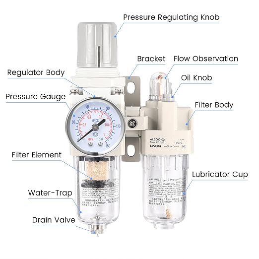 1/4 Inch NPT Compressed Air Filter Air Pressure Regulator Water-Oil Separator