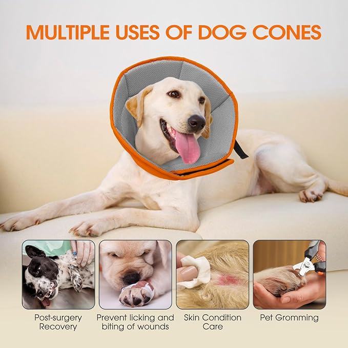 Dog Cone for Large Dogs After Surgery, Adjustable Soft Recovery Cone Collar for Dogs to Stop Licking, Professional Elizabethan Collar for Pet, Recovery Cones for Wound Healing & Hot Spots