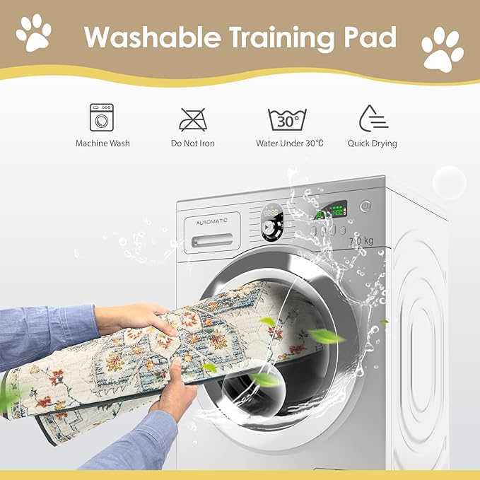 Washable Pee Pad for Dogs Extra Large, 72" x 72" Reusable Puppy Pads Waterproof Dog Rugs, Super Absorbent, Leakproof, Dog Crate Pad, Playpen Mat, Whelping Pads, White Medallion