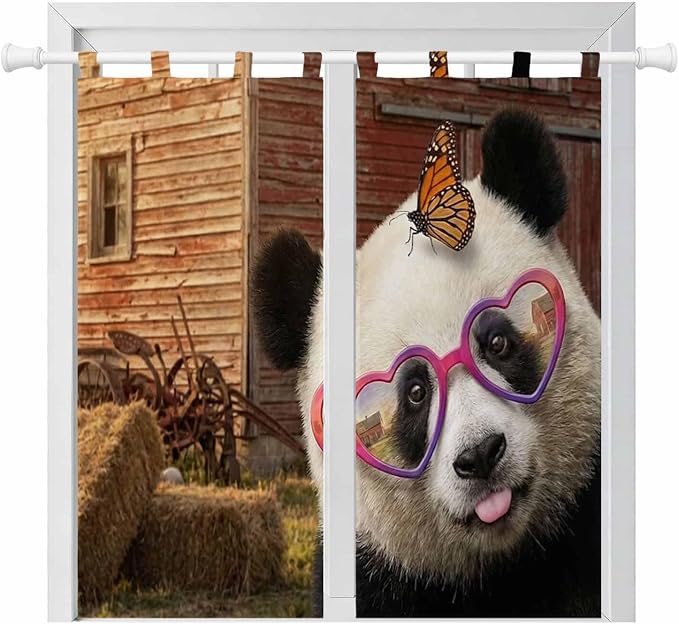 Farm Panda Bedroom Curtains 72 Inch Length, Window Curtains Tab Top, Farmhouse