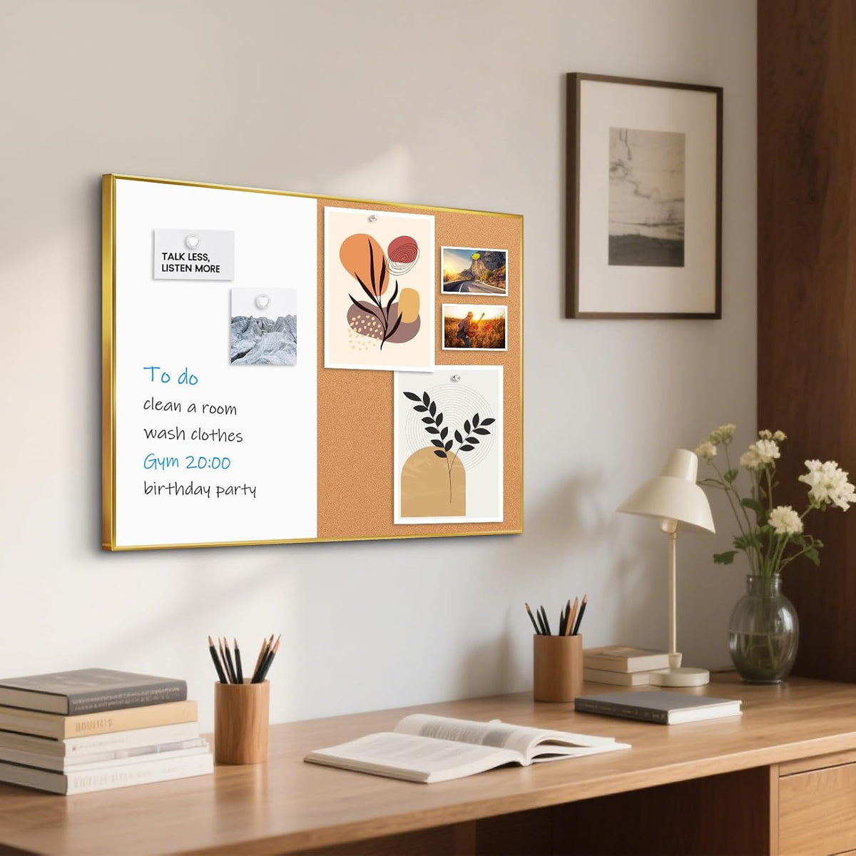 Magnetic Dry Erase White Board & Cork Board Combo, 24"x18", Wall Mounted