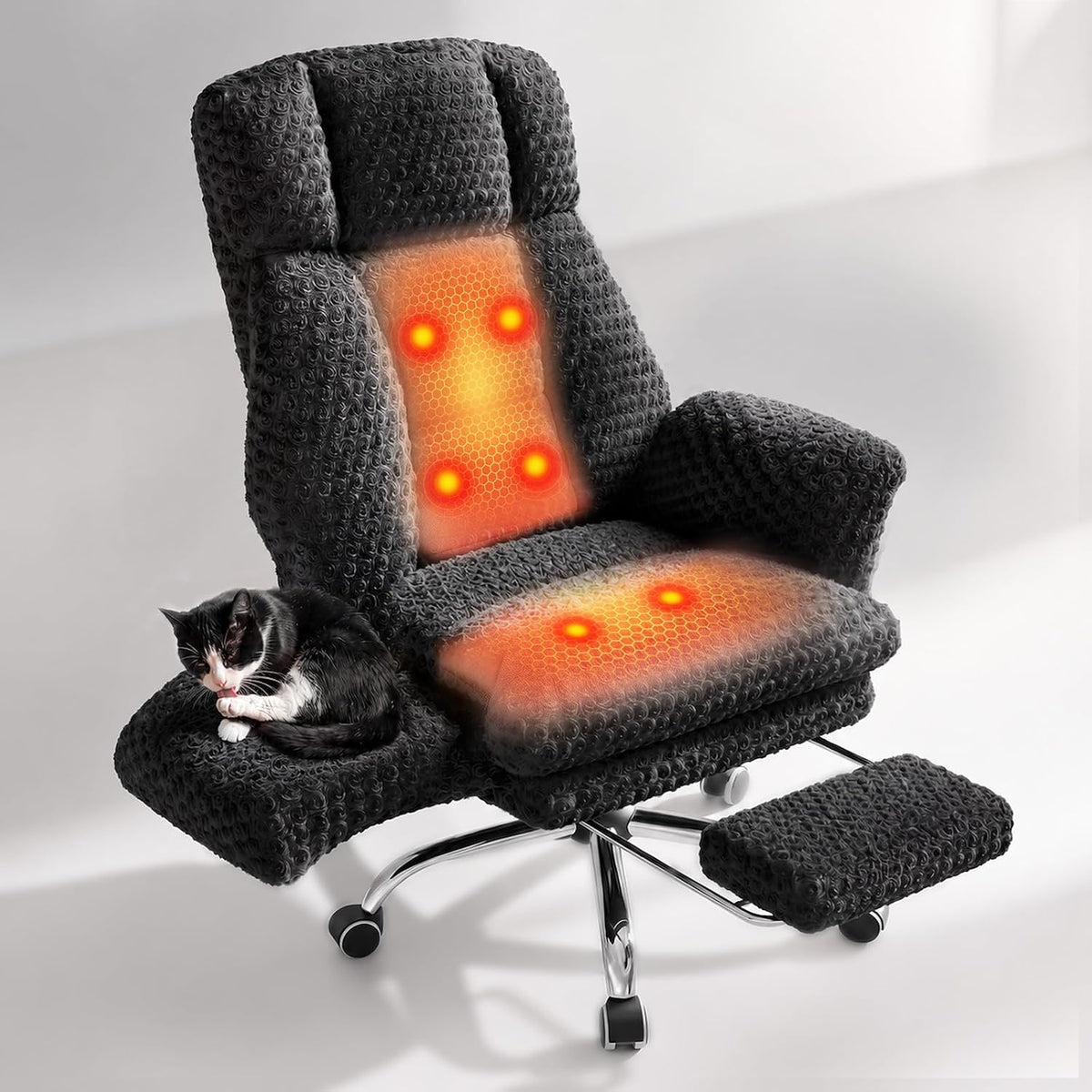 Big and Tall Heated Massage Office Chair with Footrest, 6-Point Vibration