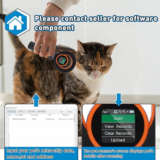 Pet Microchip Reader Multifunctional Portable Tag Scanner Supports EMID FDXB USB Connection 1.44 Inch Screen Pet Chip Scanner for Vet Clinic