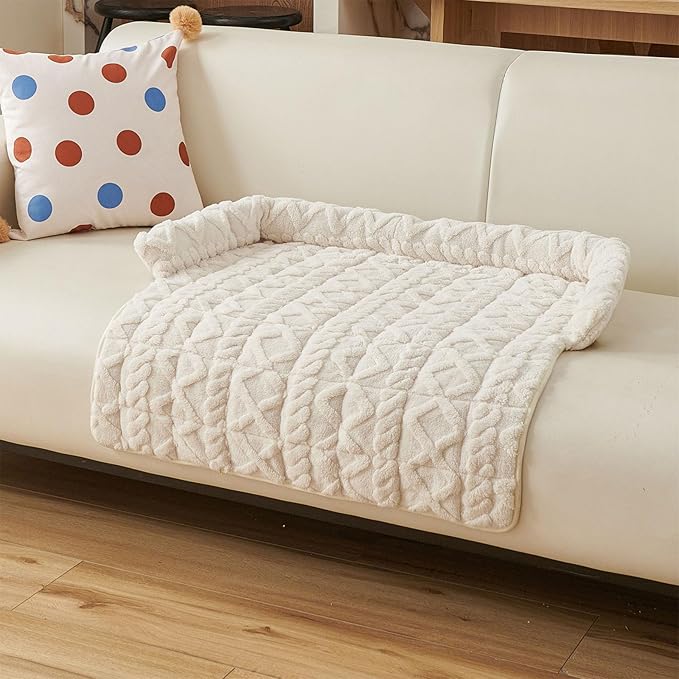 Dream Cloud Pet Sofa Bed Machine Washable Waterproof Supportive Comfort Non-Slip Plush Pet Couch Bed with Raised Edge for Sofa Car Floor, Small Medium Dogs Cats, Furniture Protector (White1)