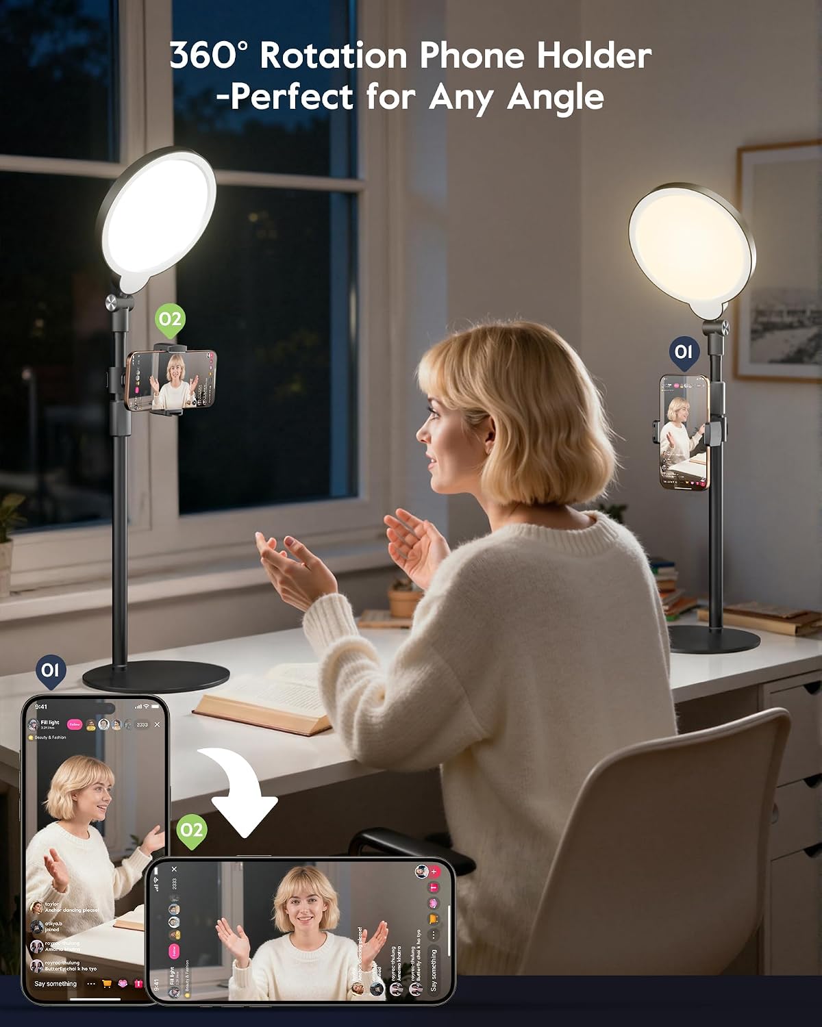 Desk Ring Light with Stand for Computer, 30 Modes Video Conference Lighting