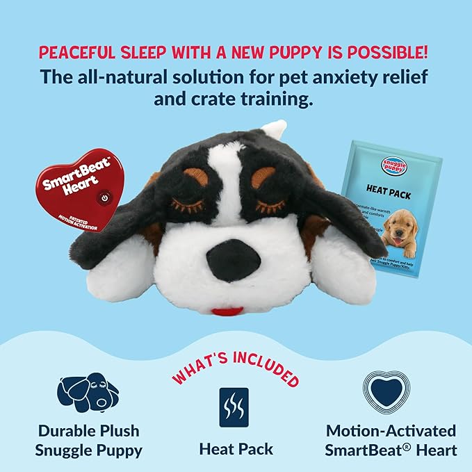 Snuggle Puppy Heartbeat Dog Toy for Puppies, Real-Feel Heartbeat, Calming Sleep Aid and Crate Training Comfort Toy with Heat Pack, Medium Breed Buddies Bernese Mountain Dog