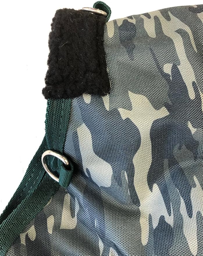 AJ Tack 1200D Waterproof Winter Horse Blanket with Hood - 400g Heavyweight Turnout with Fleece Collar, Shoulder Gussets & Tail Flap - Camouflage 74"