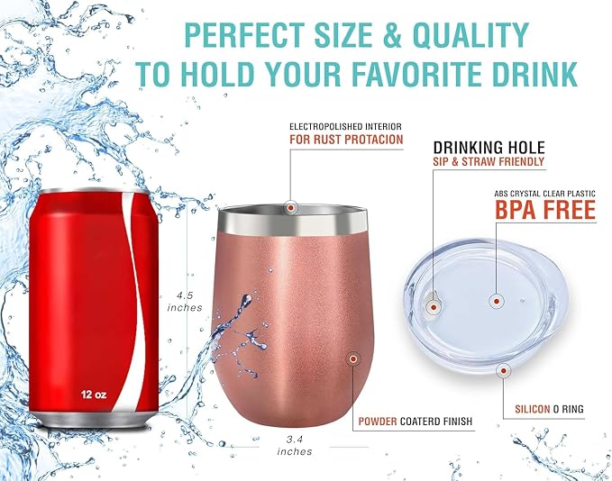 CHILLOUT LIFE 12 oz Stainless Steel Wine Tumblers 2 Pack & 1 Insulated Wine