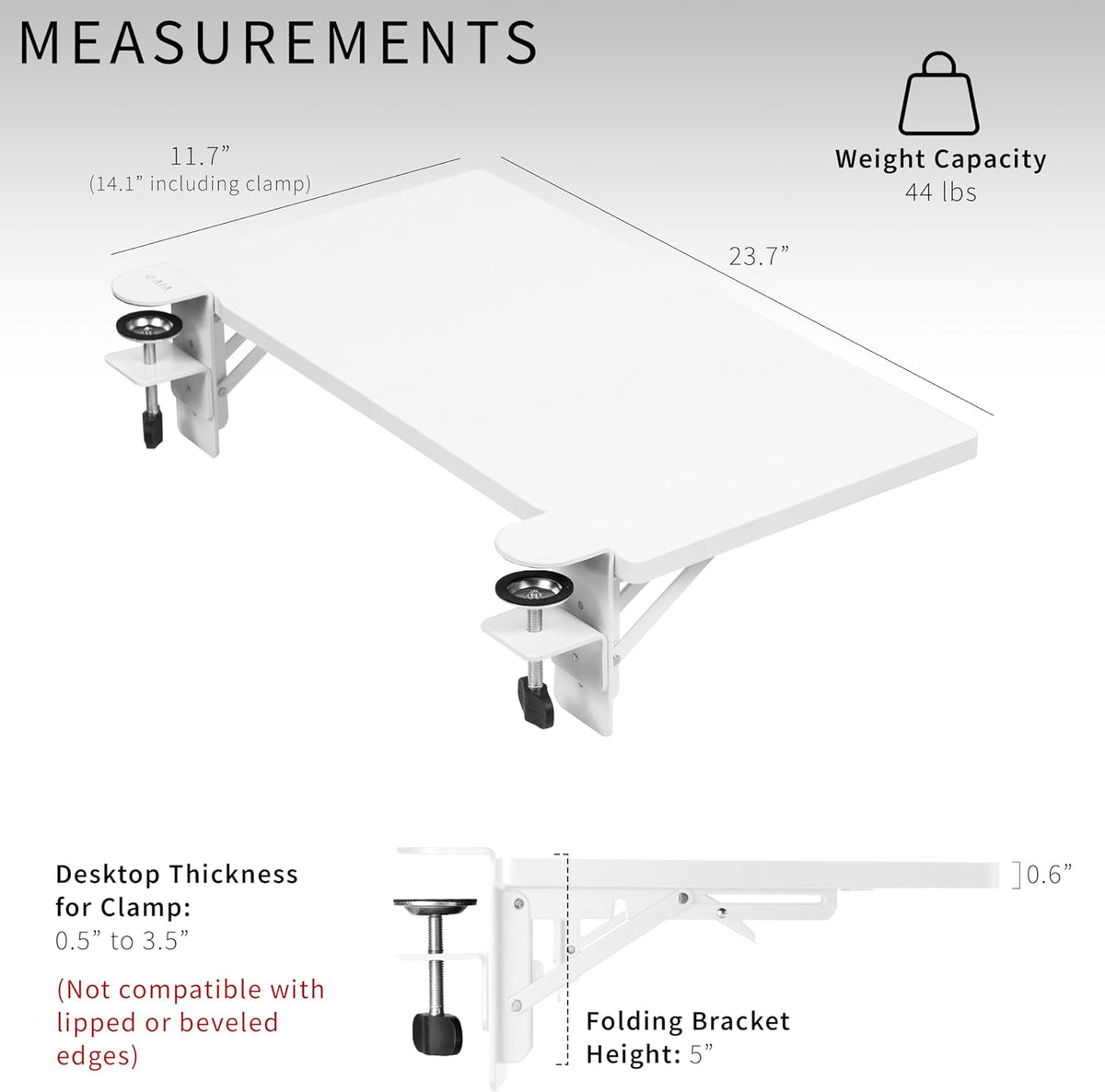 VIVO White Clamp-on 24 x 12 in Desk Extender, DESK-EXT24W