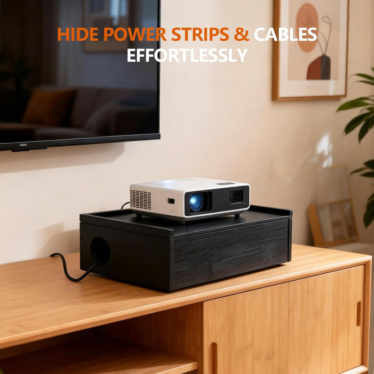 Wooden Cable Management Box - A Stylish Cable Storage Box, Suitable for Power sockets, USB Hiding, TV Cables, Desktop and Floor Cables - a Large Cable Storage Box for Management