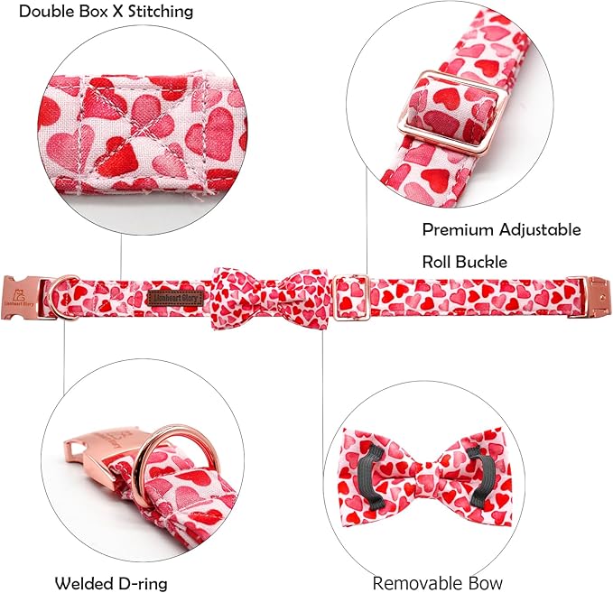 Lionheart Glory Valentine's Day Dog Collar with Bowtie for X-Large Dogs