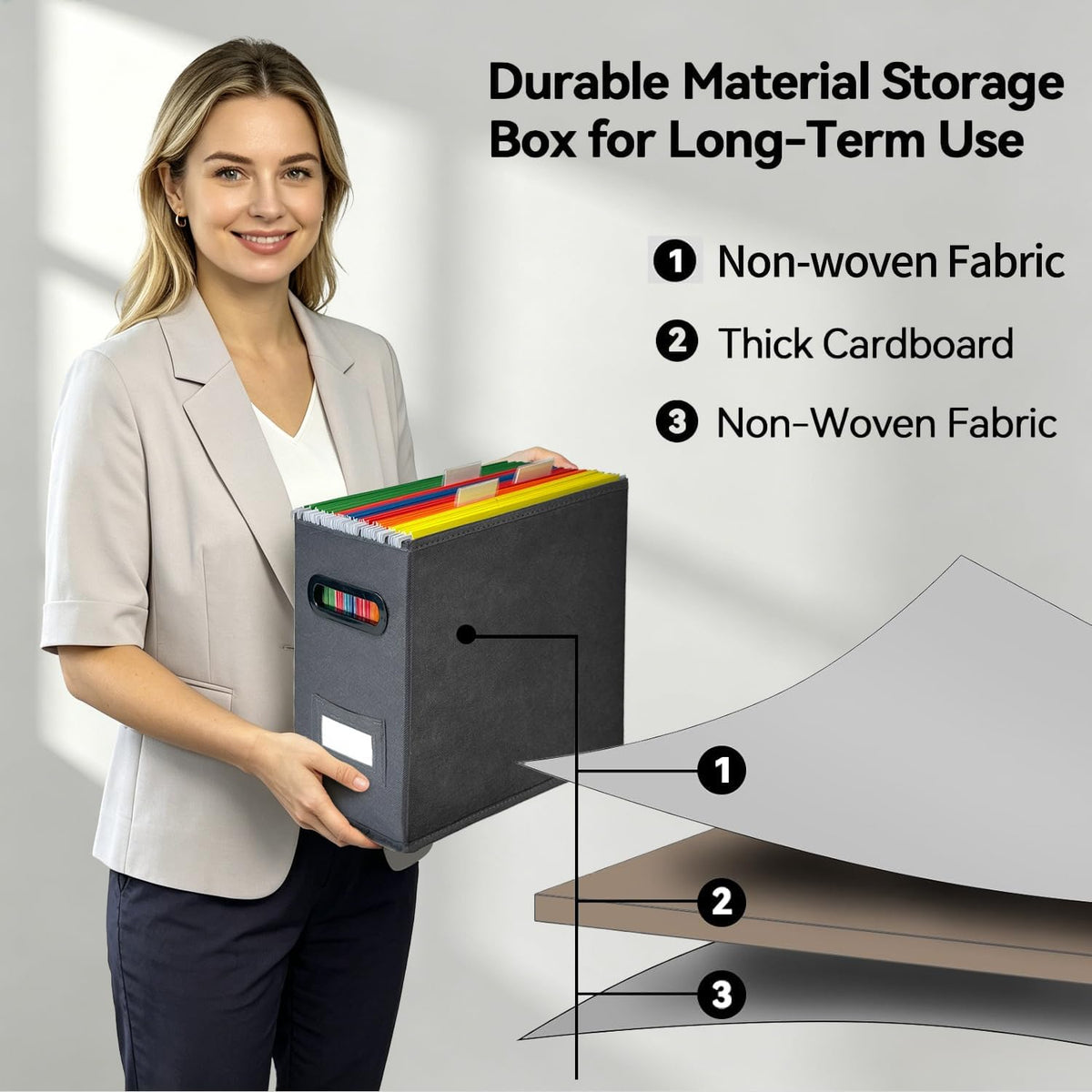 6 Pack Collapsible File Storage Box for Letter Size Documents, Portable File Organizer Box with Plastic Rails and Reinforced Cardboard, Desktop and Home Office Organization, Gray